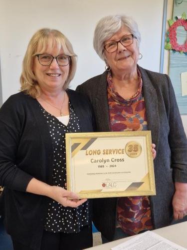 Long Service Award for Carolyn for 35 years Clerking