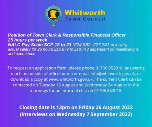 CLOSED Clerk and RFO - Whitworth Town Council